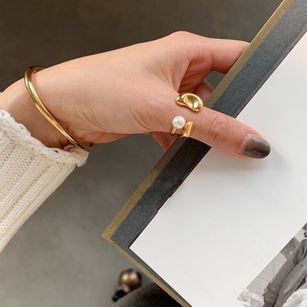 NEW Gold & Pearl Adjustable Statement Ring - Picture 2 of 8